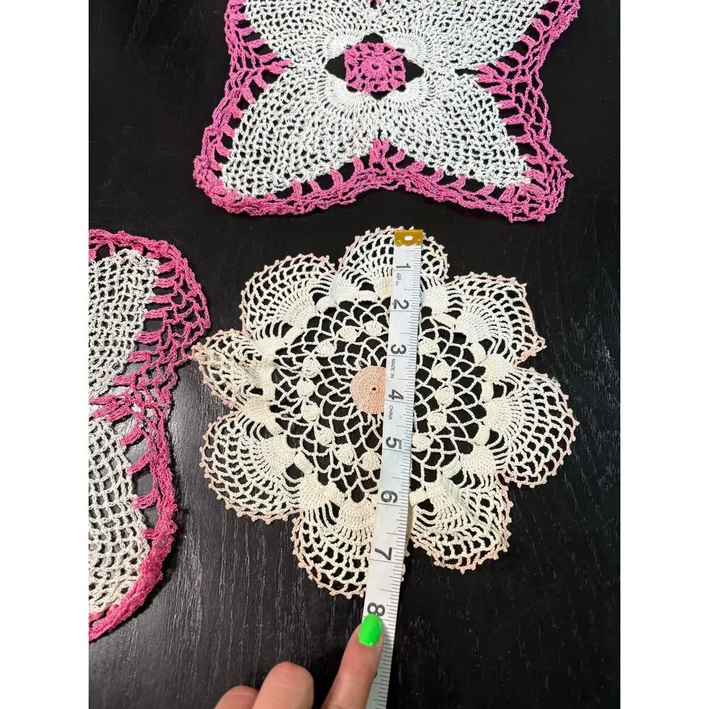 American Vintage- Cottage Doilies Assorted Lot of 3- Pink white- Shabby Chic